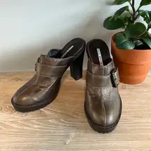 Vintage 90s Y2K Via Spiga Chunky Gray Metallic Leather Slip On Mules, 9