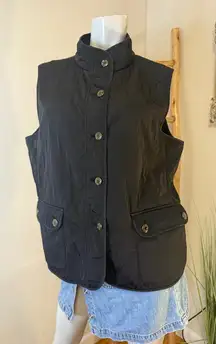 Talbots Women's Quilted Black Vest Fleece Lined Button Up Size Large NWT