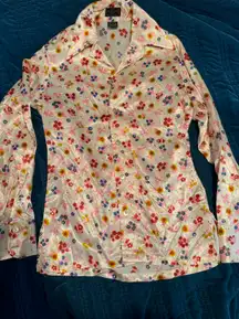 Vintage Satin Floral Button Up With Sequins 