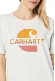 Carhartt  Loose Fit Short Sleeve T Shirt Faded C Graphic Logo Crew Neck White L