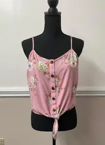 Floral Button Up Tie Front Tank Too