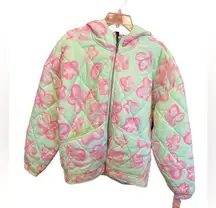 Wild Fable Fun women’s Hooded Quilted Jacket Mint Green Floral Size XS NWT