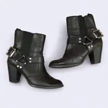 2000s Gothic Grunge Leather Harness Silver Buckle Ankle Boots Booties Chelsea Slip on-6M #gothic #grunge #biker #y2k #cyber #punk