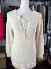 Cream and white knit sweater dress with lace up detail #laceupdress