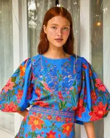 Farm Rio Tropical Tapestry Blouse Lace Inset Sz. S