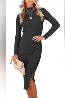 Women's Sweater Dress Long Sleeve Mock Neck Ribbed Slim Fit Slit Bodycon (147)