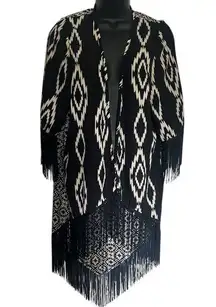 Black White Aztec Fringed Coverup Blazer
Cardigan Duster Small