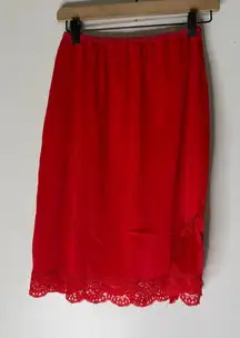 vintage vassarette Red Slip Skirt Knee Length Lace‎ Trim Large