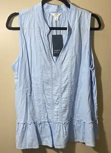 Crown and ivy eyelet large top v neck tiered NWT blue crochet