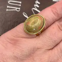 Handmade Large Oval Unakite Gemstone Ring – Adjustable Stainless Steel