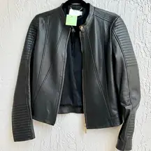 Hugo Boss Long Sleeve Leather Zip Up Moto Jacket Black Women's Size US 4