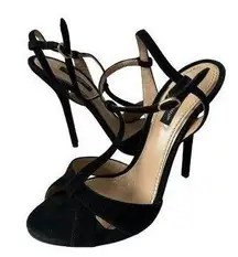 DOLCE & GABBANA Black Suede Ankle Strap Sandals Heels Sz 38/8 NEW