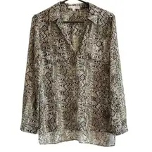 Lavender Brown Green Snakeskin Print Sheer Blouse - Small