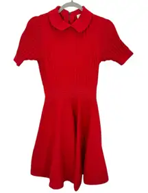 Ted Baker London Red Knit Fit and Flare Peter Pan Collar Short Sleeve Knit Dress