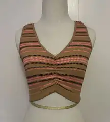 Aerie Superchill Seamless Ruched Bra Crop Tank Top Size Medium M Brown Striped