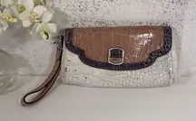 Guess Brown & Off White Reptile Pattern Wristlet