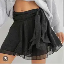 Aerie Mini Skirt Womens S Black Wrap Tie Waist Ruffle Flowy Sheer Whimsigoth