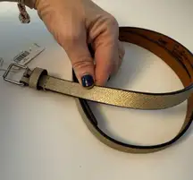 GAP Skinny Etched Metallic Gold Leather Belt NWT Medium Holiday 14, 41”x 3/4”