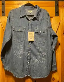 Denim Western Shirt with Embroidered Cowboy Design