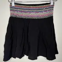 Poetry Black Mini Skirt With Multicolor Boho Elastic Waist Women’s Size Small