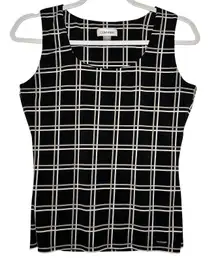 Calvin Klein Women's Black White Tan Plaid Sleeveless Tank Top Shirt XS