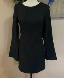 Lulus NWOT  Elegant Cutie Black Bow Long Sleeve Backless Mini Dress