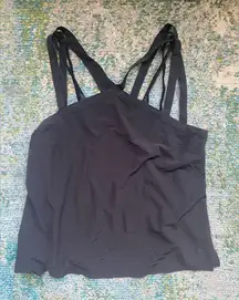 Fabletics strappy criss cross nylon mesh black tank top, size medium