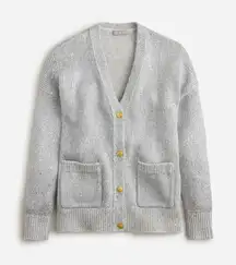 J. Crew Sequin Knit Cardigan Button Front Long Sleeves Sweater Silver Gray Small