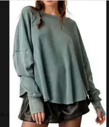 Free People We the Free Microphone Drop Casual Thermal Top Size Small Blue Green