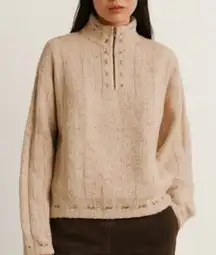 Woolrich Womens Wool Ramie Blend Zip Mock Neck Sweater sz S Ecru Neutral Minimal