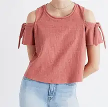 Madewell Skylark Short Tie Cold Shoulder Textured Dusty Rose Top XXS NWOT