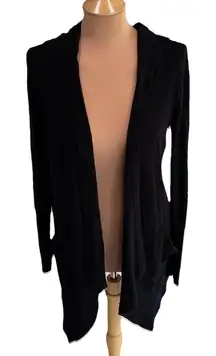 Splendid Black Cardigan Waffle Knit Hooded Asymmetric Minimalist Cozy Classic