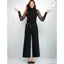 Talbots Women's Black Tulle Dot Sleeve Mockneck Pullover Sweater Sz L Festive