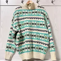 American Eagle Outfitters Sweater Women Small Mint Blue Argyle Ski Knit Oversize