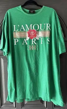 AX Paris Graphic T Shirt Top L’amore Paris Size XXL26 Glitter Green Over…​