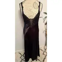 Vintage Victorias Secret Black Lace Satin Slip Dress Lingerie Medium Gown flaw