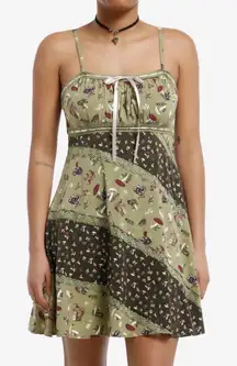 THORN & FABLE | Mushroom Squirrel Woodland Floral Split Patchwork Mini Dress, M