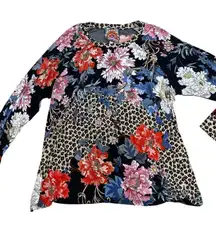 Johnny Was Ontari Top Women's Plus Size‎ 2X Slim Raglan Sleeve T-Shirt Leopard