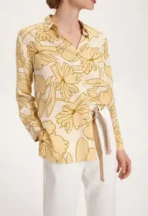 Reserved Long Sleeve Floral‎ Button Front Collared Shirt Yellow Size XL