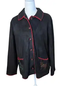 Marisa Christina Womens Black Fleece Holiday Jacket Medium Appliqués Christmas