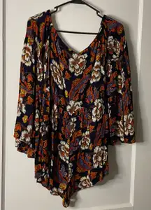 Out From Under Romper Floral‎ Print Long Sleeve V Neck Festival Boho