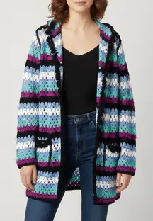 Free the Roses Colorful Crochet Hooded Cardigan Size XS/S NWT