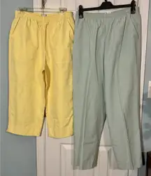 Lot Of 2 Pair Pull-On Pants, Trousers, Elastic Waist, Pockets, Blue, Yellow, 14