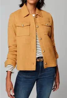 J.Jill Textured Button Front Jacket XL Mustard Gold Tweed Utility Jacket
