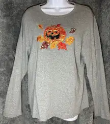 White Stag Women's Halloween T Shirt Black Long Sleeve Pumpkins Size XL