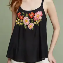 Akemi + Kin anthropologie brand sheer black dark floral racerback tank size XS