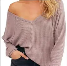 Free people SUPER SOFT waffle knit off the shoulder oversized top