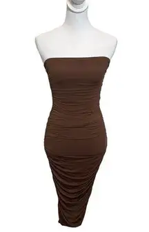 Zara Ruched Staples Bodycon Midi Dress Jersey  3641323 Womens Size S Flawed