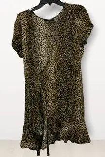 Audrey 3+1 leopard animal print ruffle bottom wrap‎ dress size L