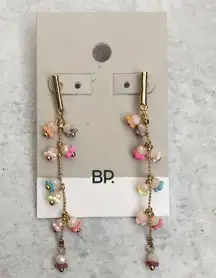 BP  Colorful Floral Pearl Ball Chain Drop Earrings NEW